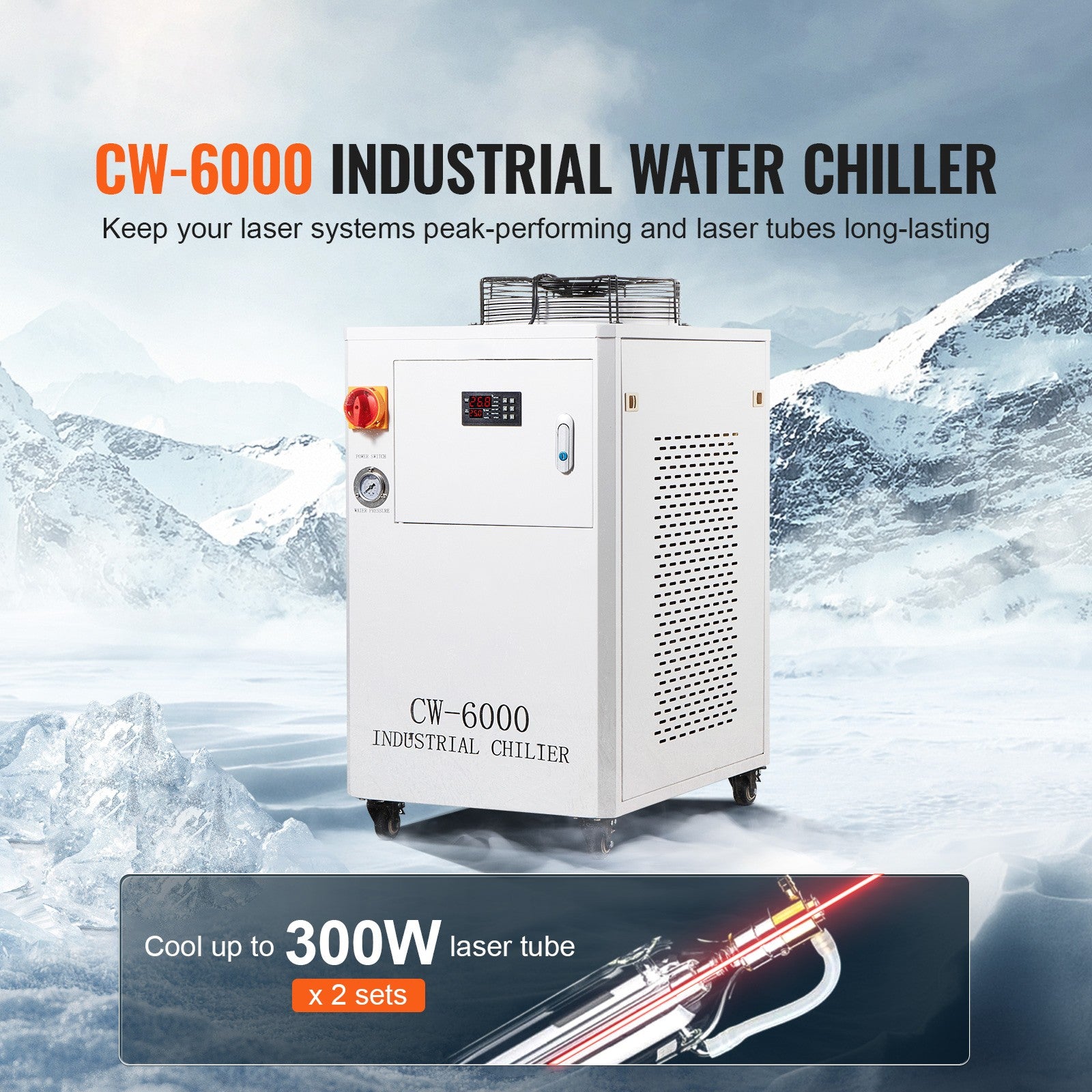 Industrial Water Cooling System CW-6000 15L 65L/Min Laser Cooler with Compressor