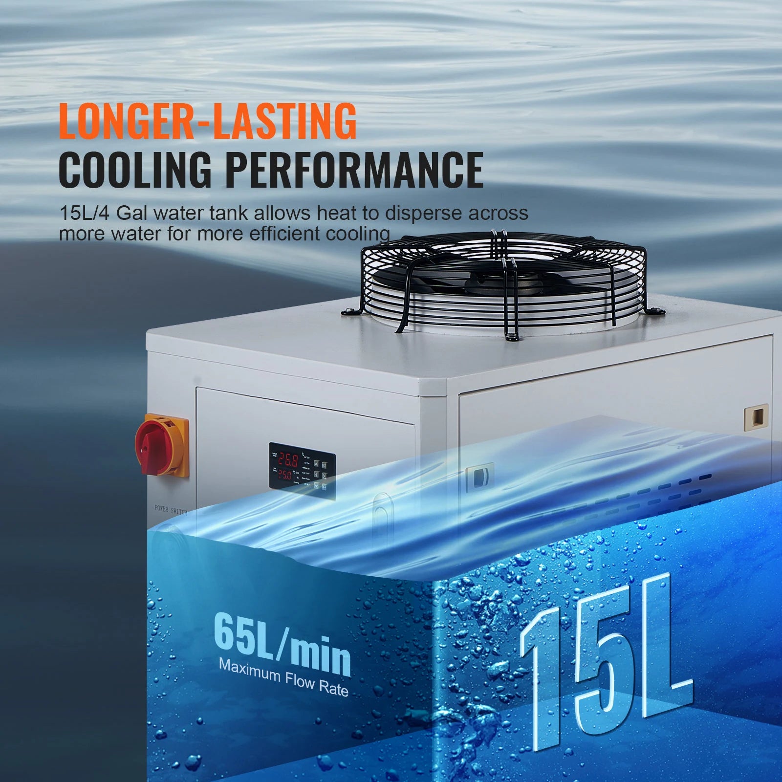 Industrial Water Chiller CW6000 1500W Cooling System with Compressor 65 L/Min Max Flow Rate for Laser Engraving Machine