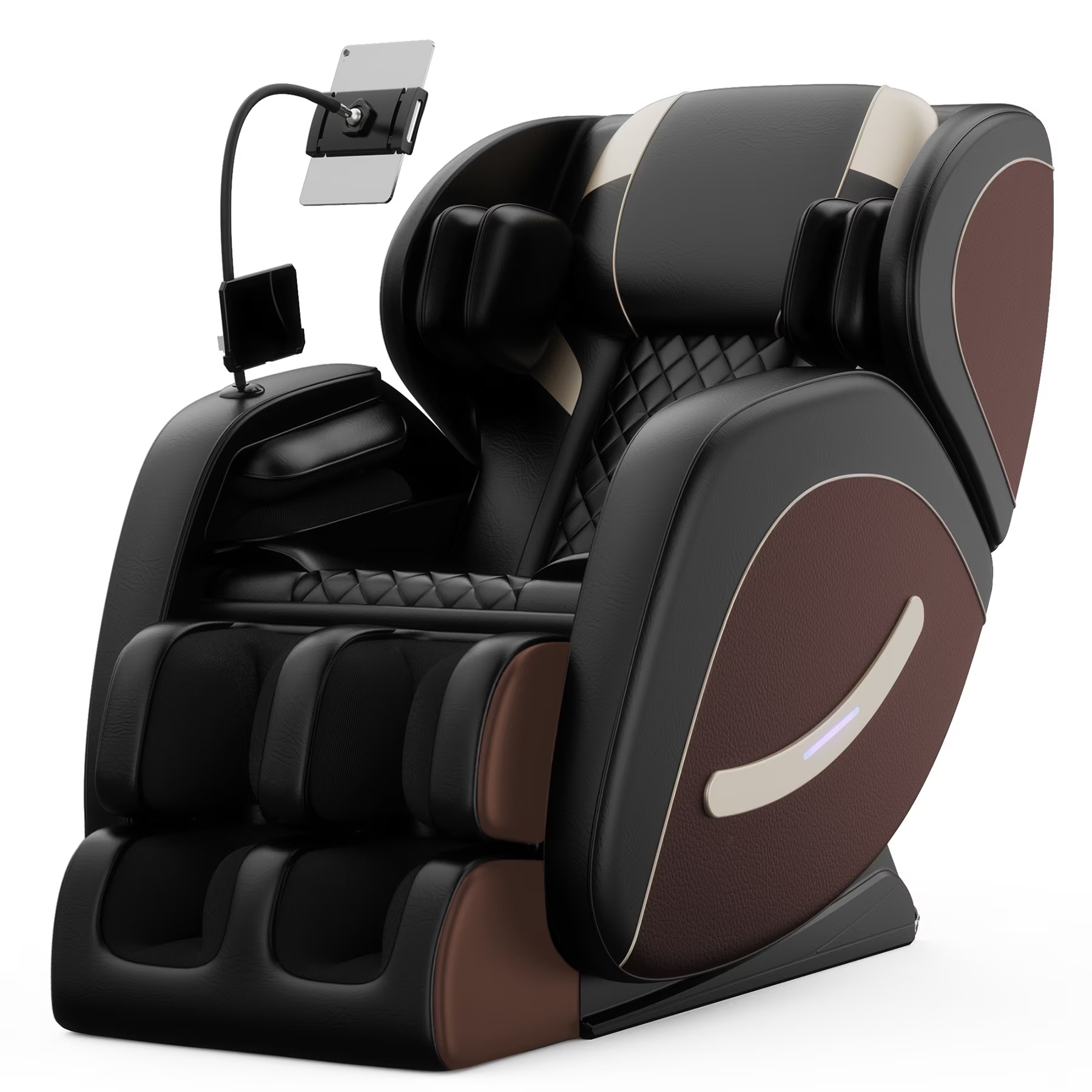 Full Body Massage Chair Recliner with Zero Gravity,  Leather Massage Chair with Air Pressure, 8 Massage Fix Rollers, Heating, Airbag, Bluetooth, Retractable Footrest for Relaxion, Brown+Black