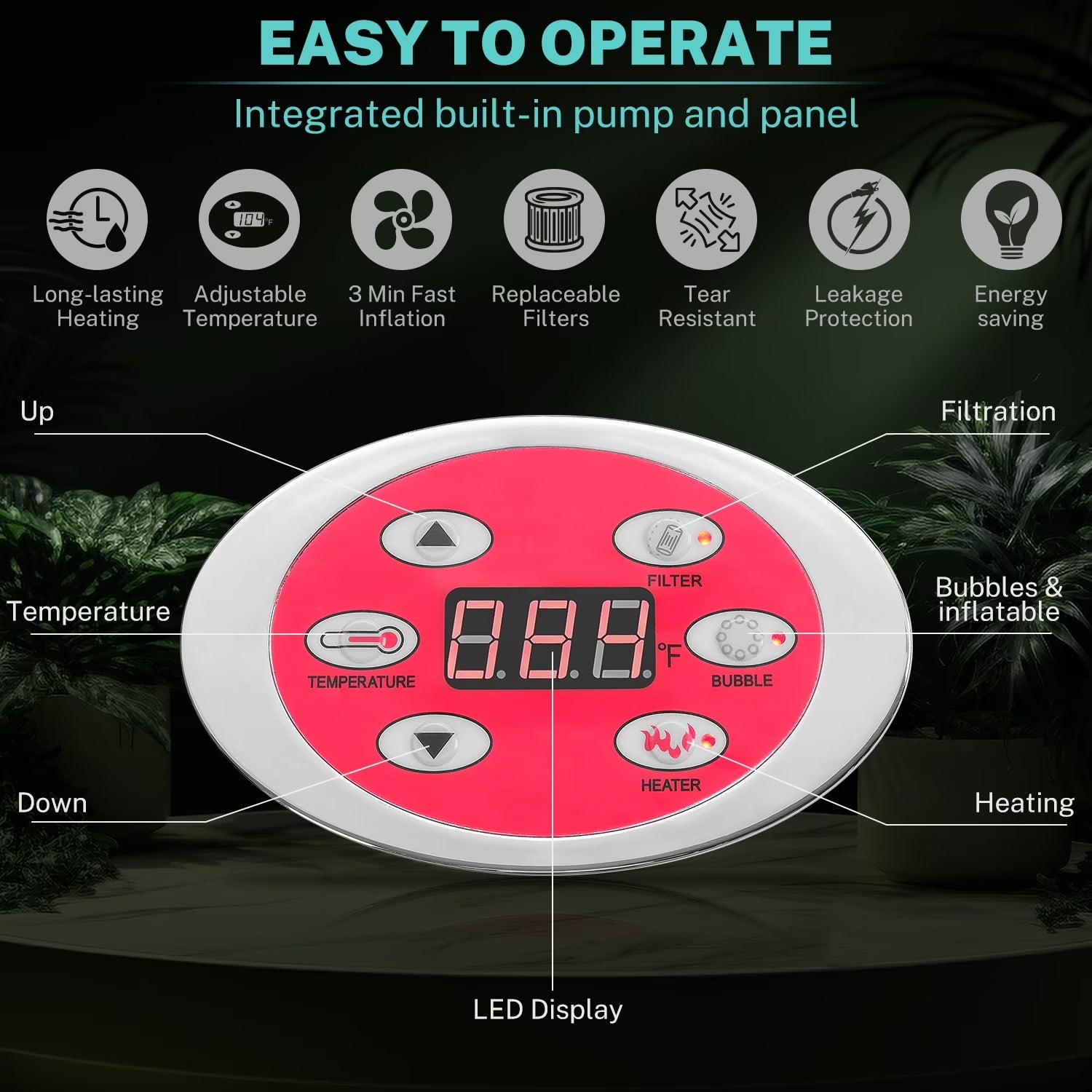 Hot Tub with Cup Holder, Outdoor Inflatable Home Spa, All-In-One Hot Tub W/Hidden Pump, 4 Filters, 82'' round Portable Pool for 6 Person W/130Pcs Jets